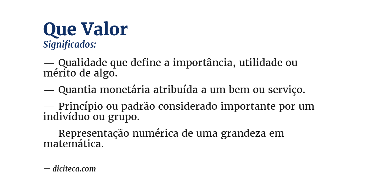 Significado de que valor