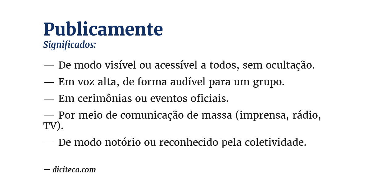 Significado de publicamente