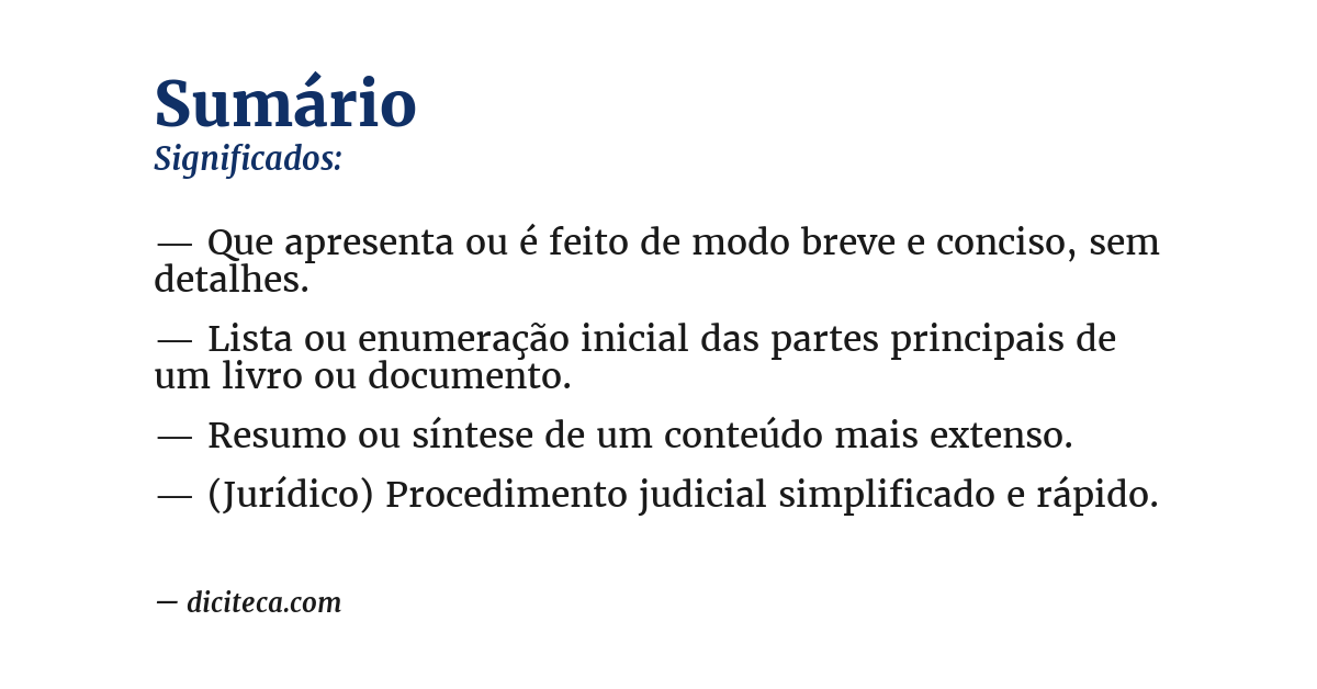 Significado de sumário