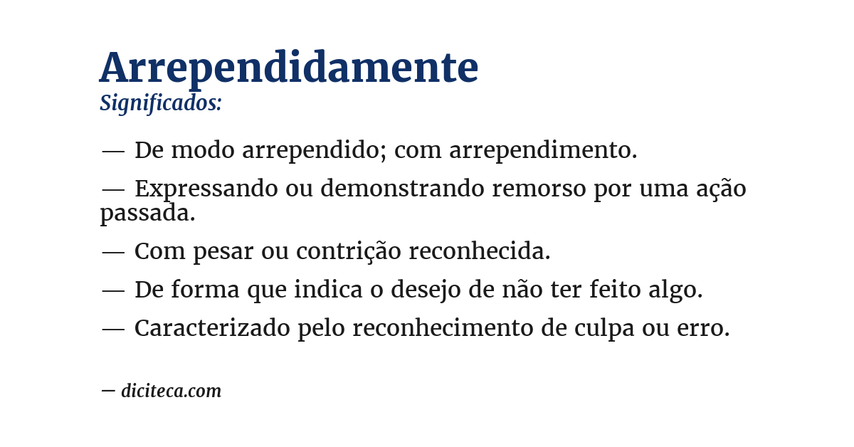 Significado de arrependidamente