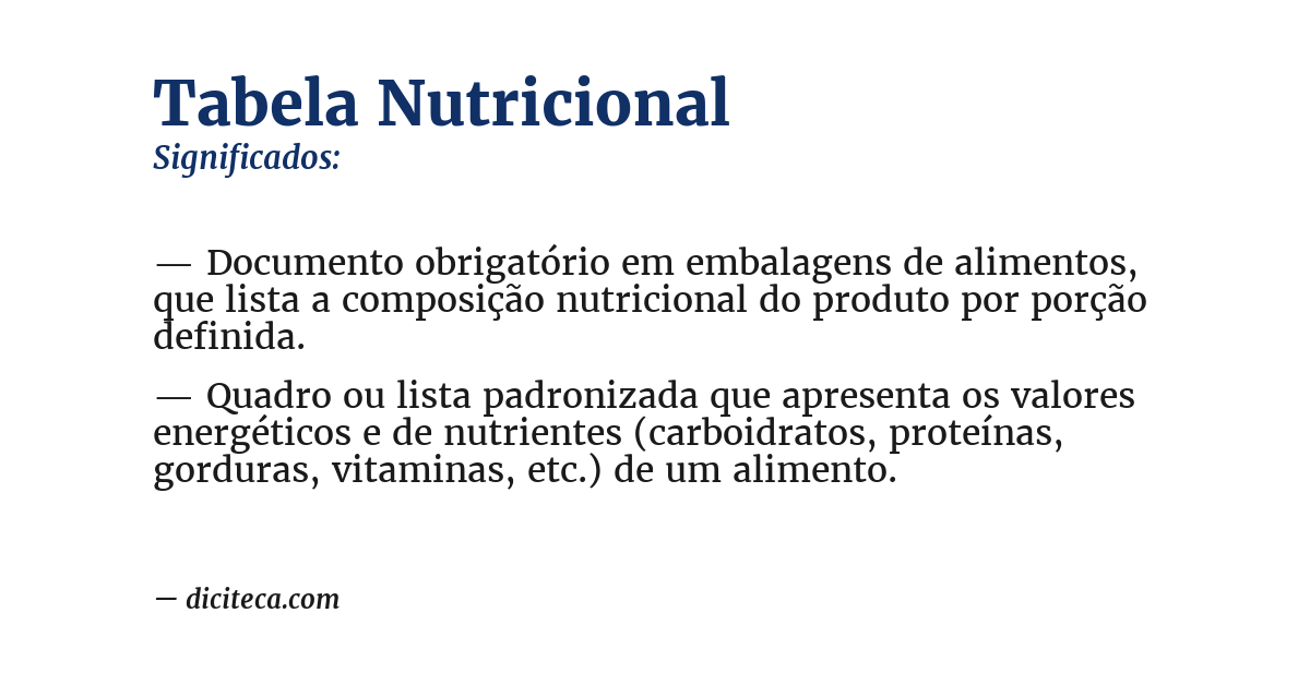Significado de tabela nutricional