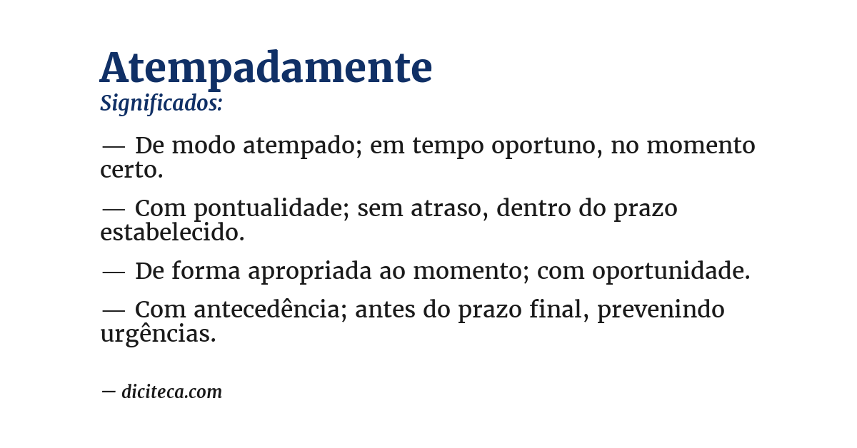 Significado de atempadamente