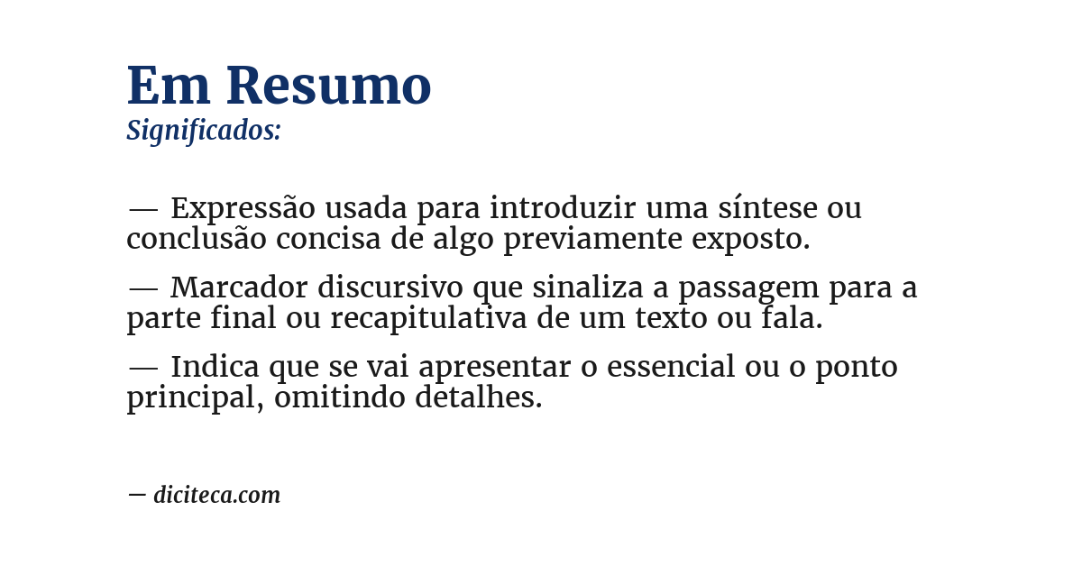 Significado de em resumo