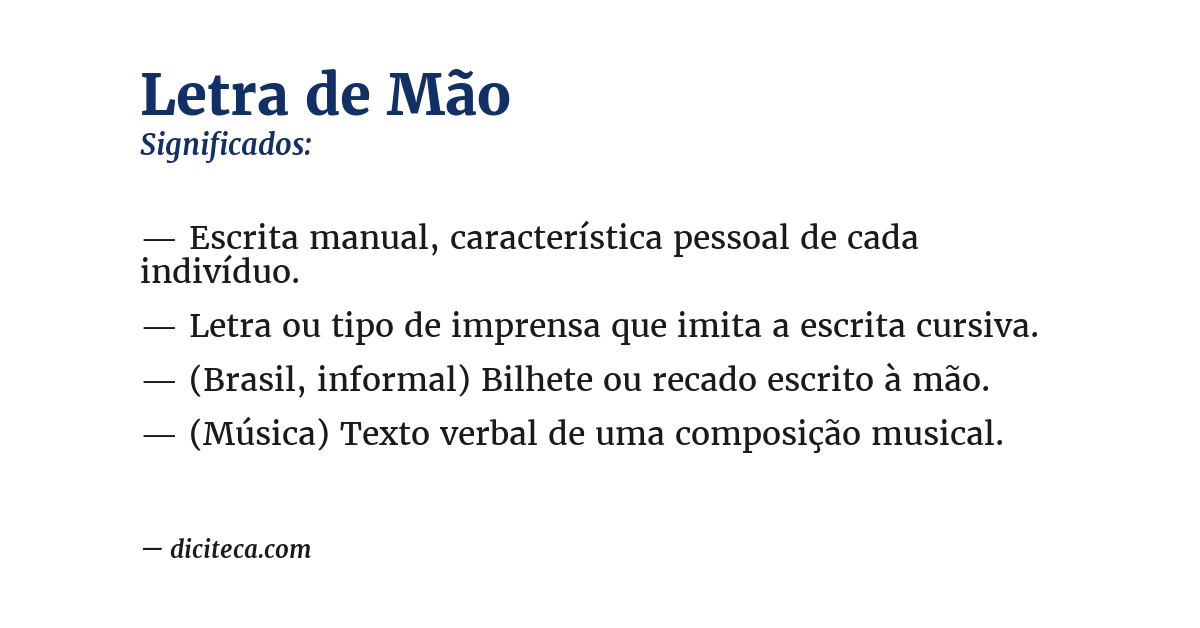 Significado de letra de mão
