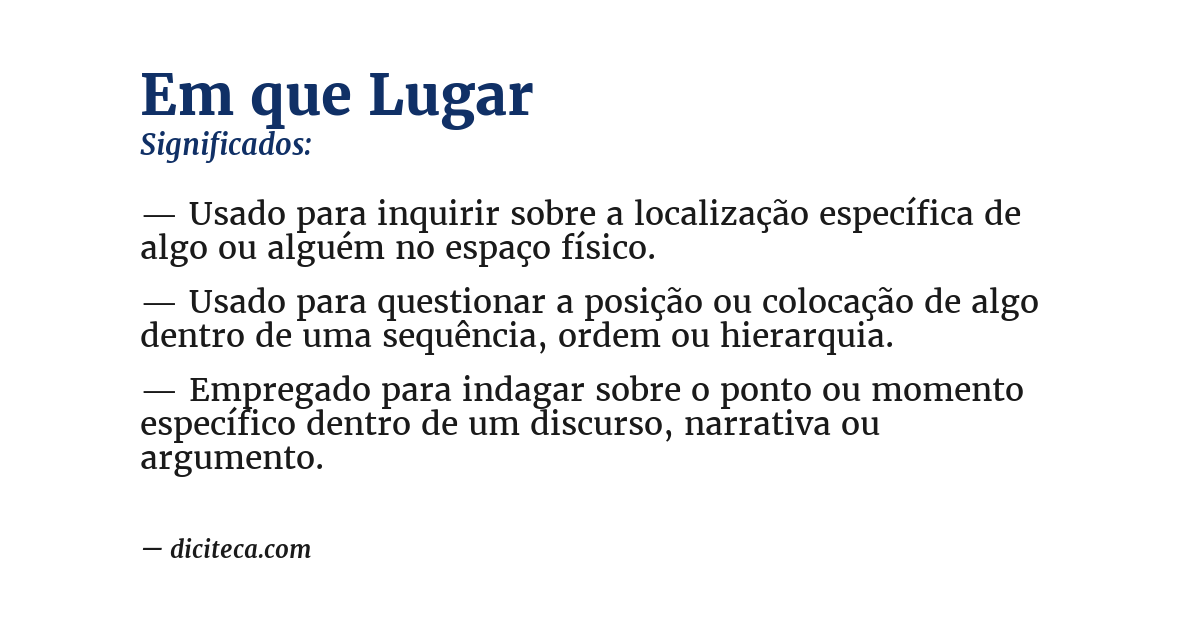 Significado de em que lugar