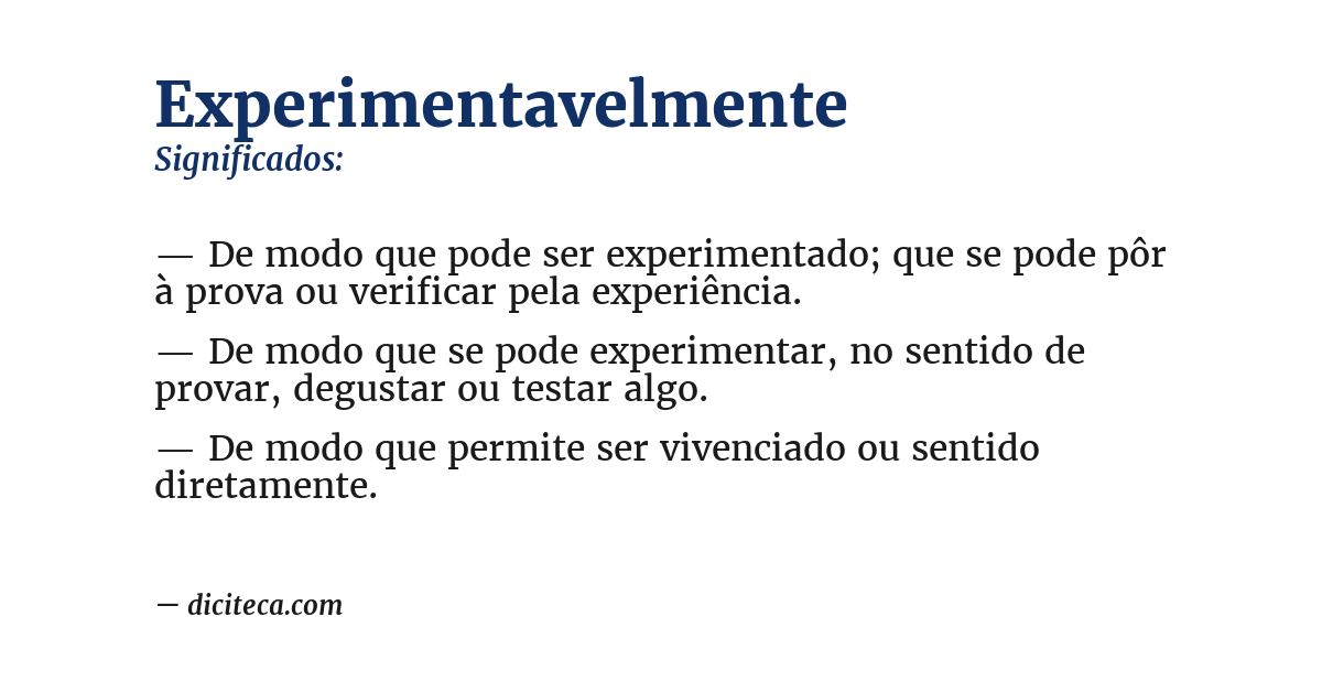 Significado de experimentavelmente