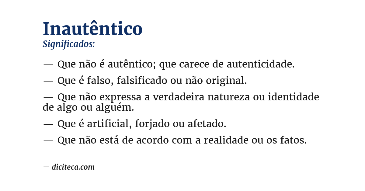 Significado de inautêntico