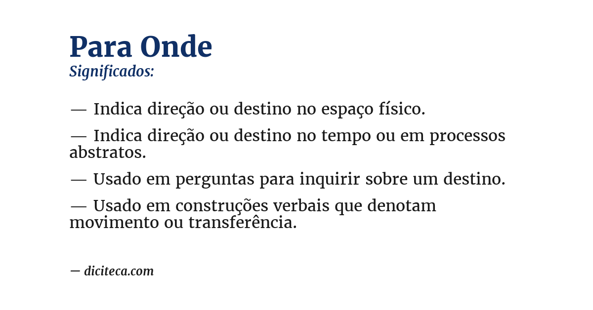 Significado de para onde