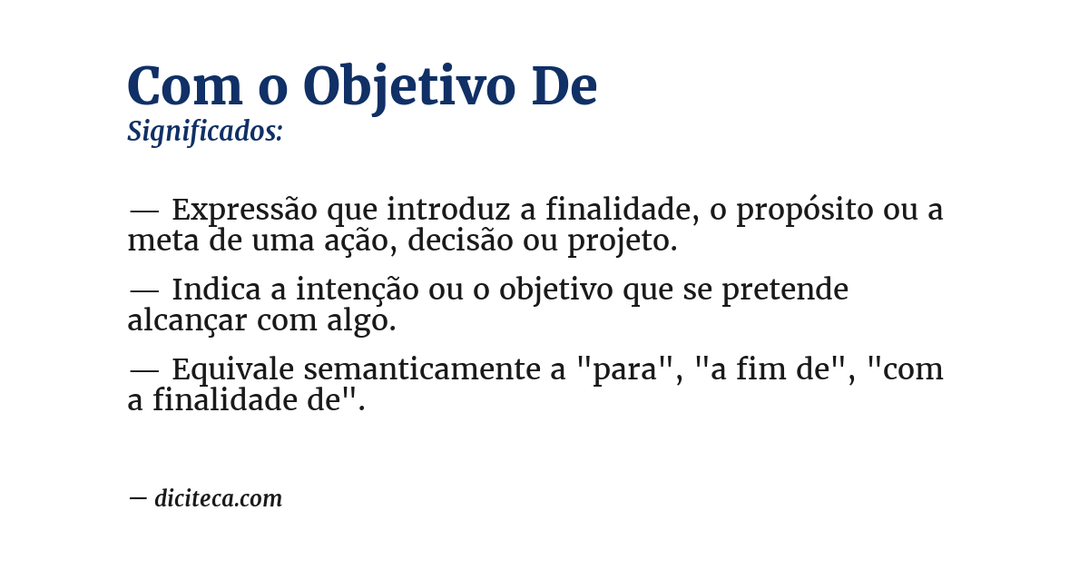 Significado de com o objetivo de