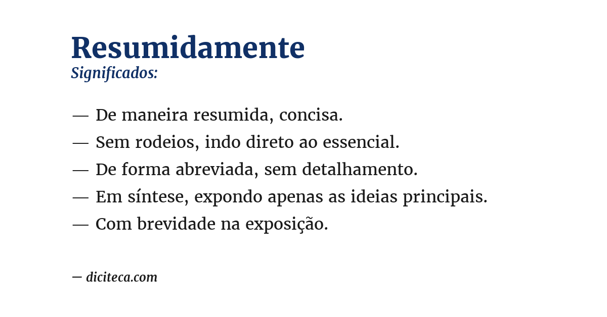 Significado de resumidamente