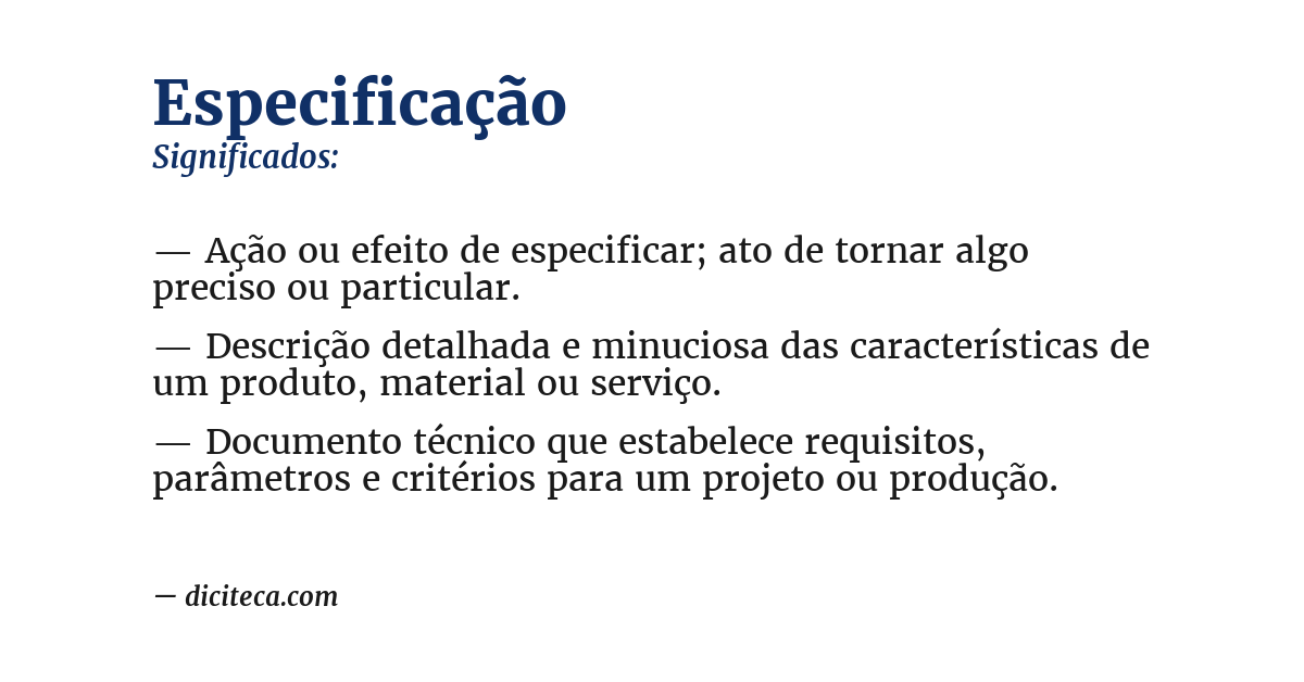 Significado de especificação