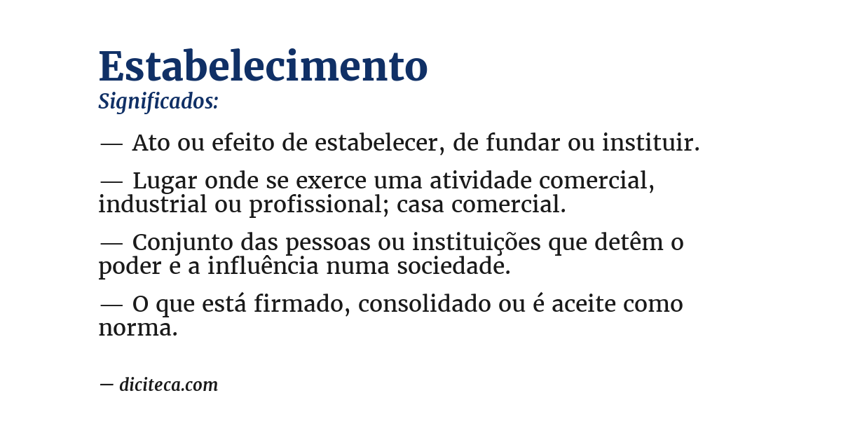 Significado de estabelecimento