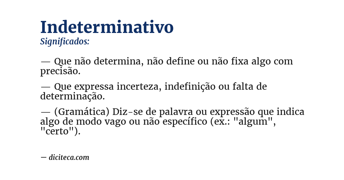 Significado de indeterminativo