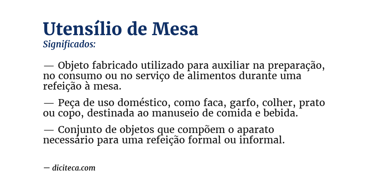 Significado de utensílio de mesa