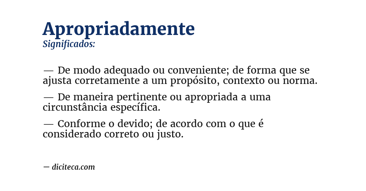 Significado de apropriadamente