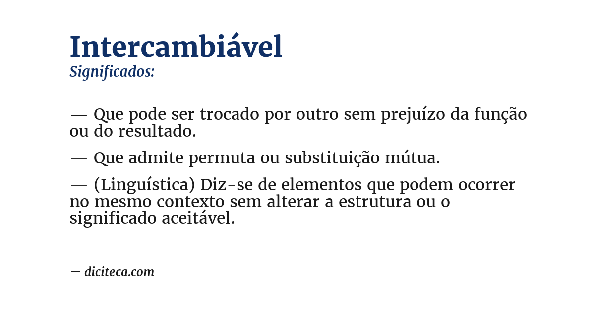 Significado de intercambiável