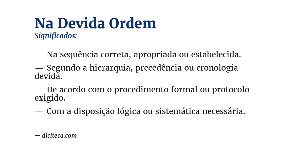 Significado de na devida ordem