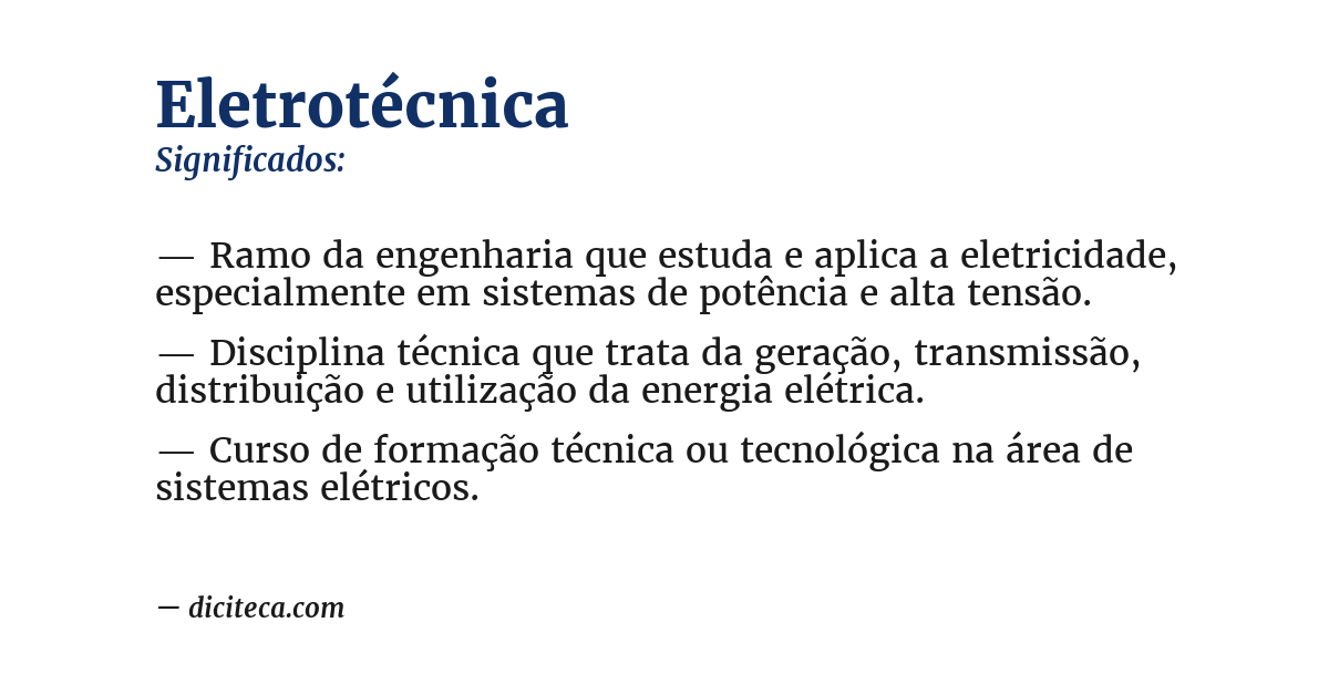 Significado de eletrotécnica