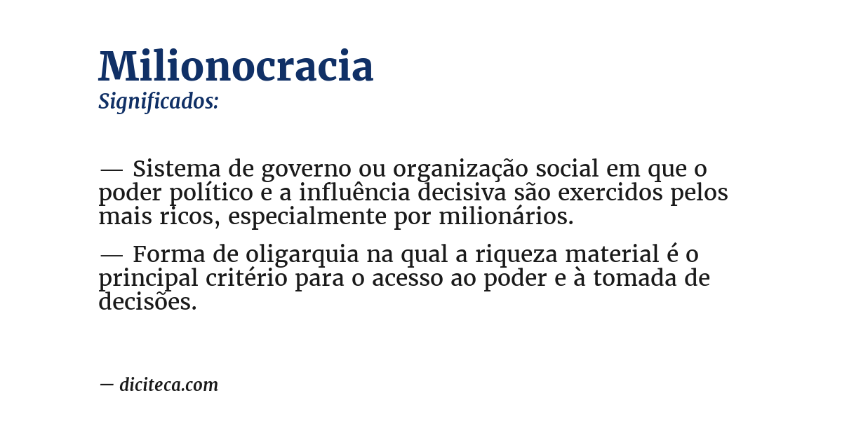 Significado de milionocracia