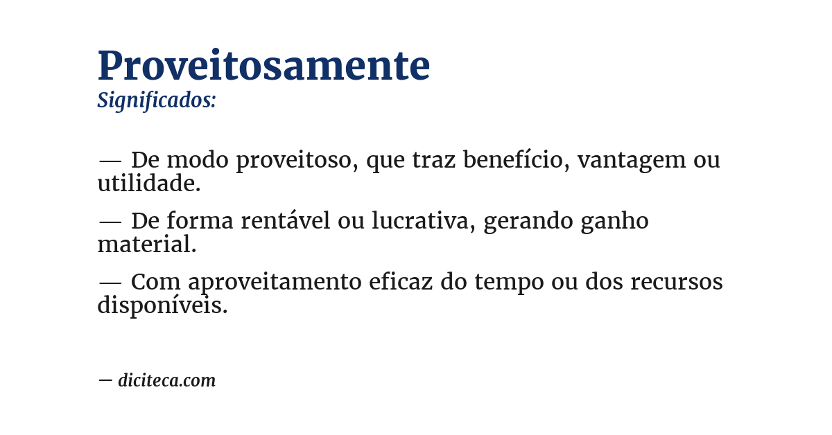 Significado de proveitosamente