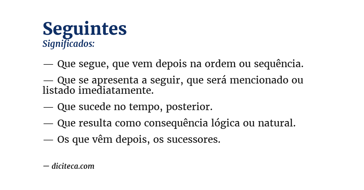Significado de seguintes