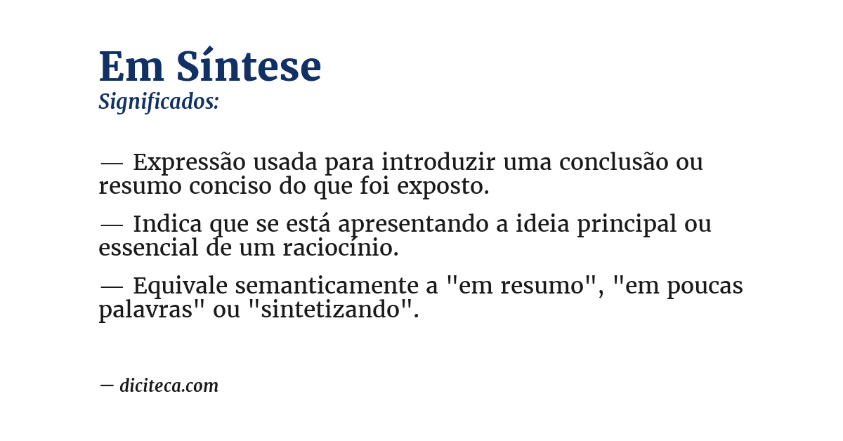 Significado de em síntese