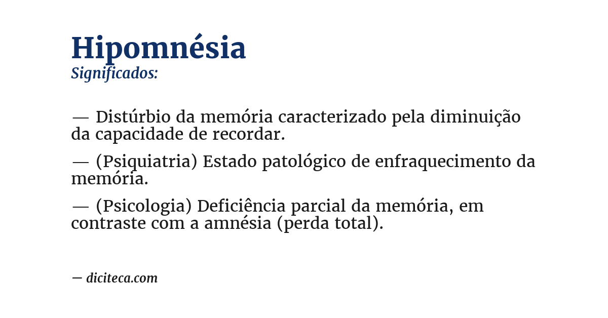 Significado de hipomnésia