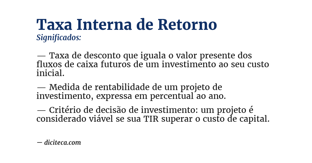 Significado de taxa interna de retorno