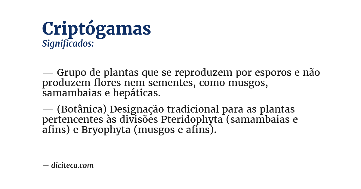 Significado de criptógamas