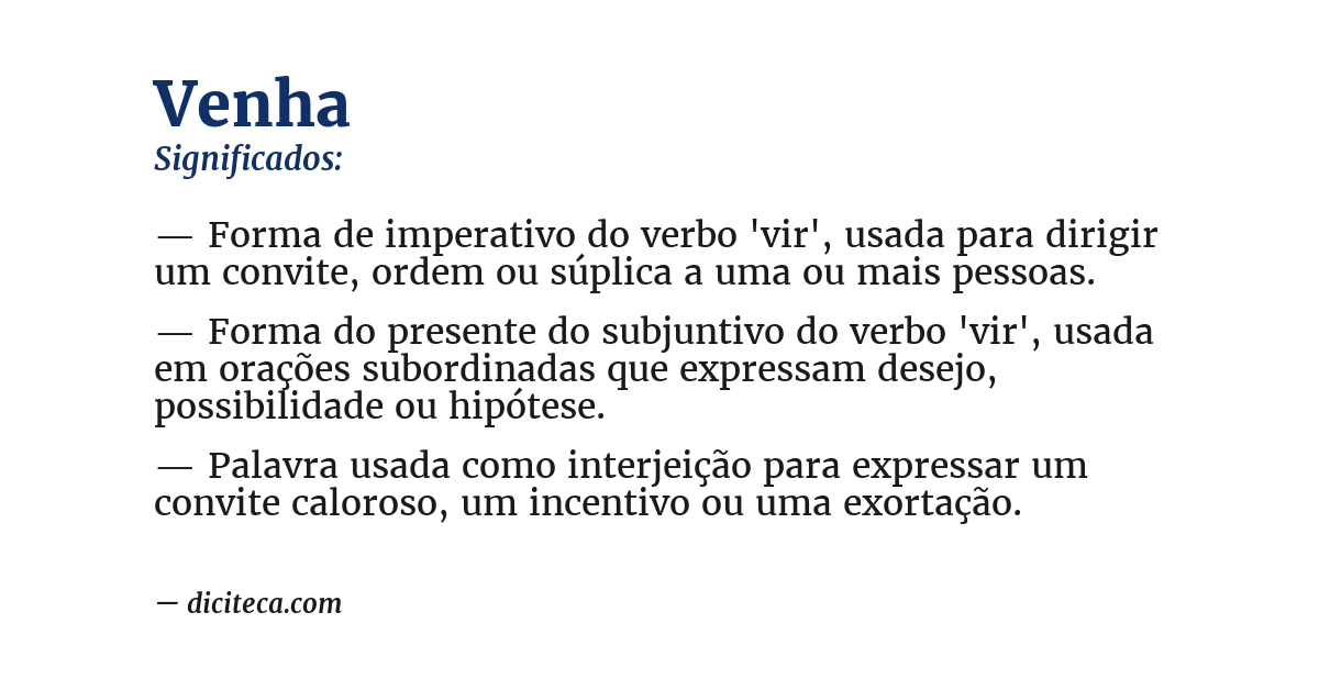 Significado de venha