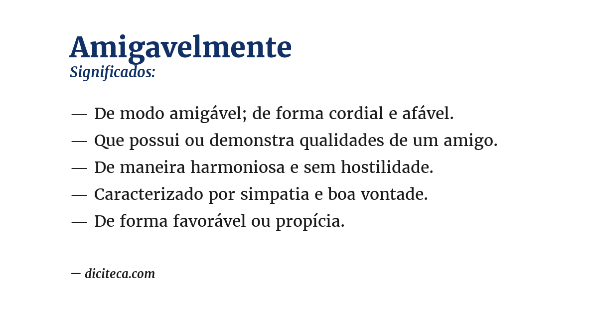 Significado de amigavelmente
