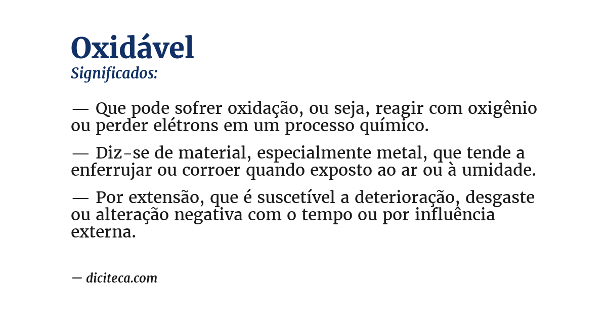 Significado de oxidável