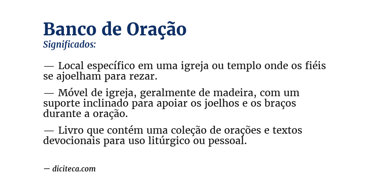 Significado de banco de oração