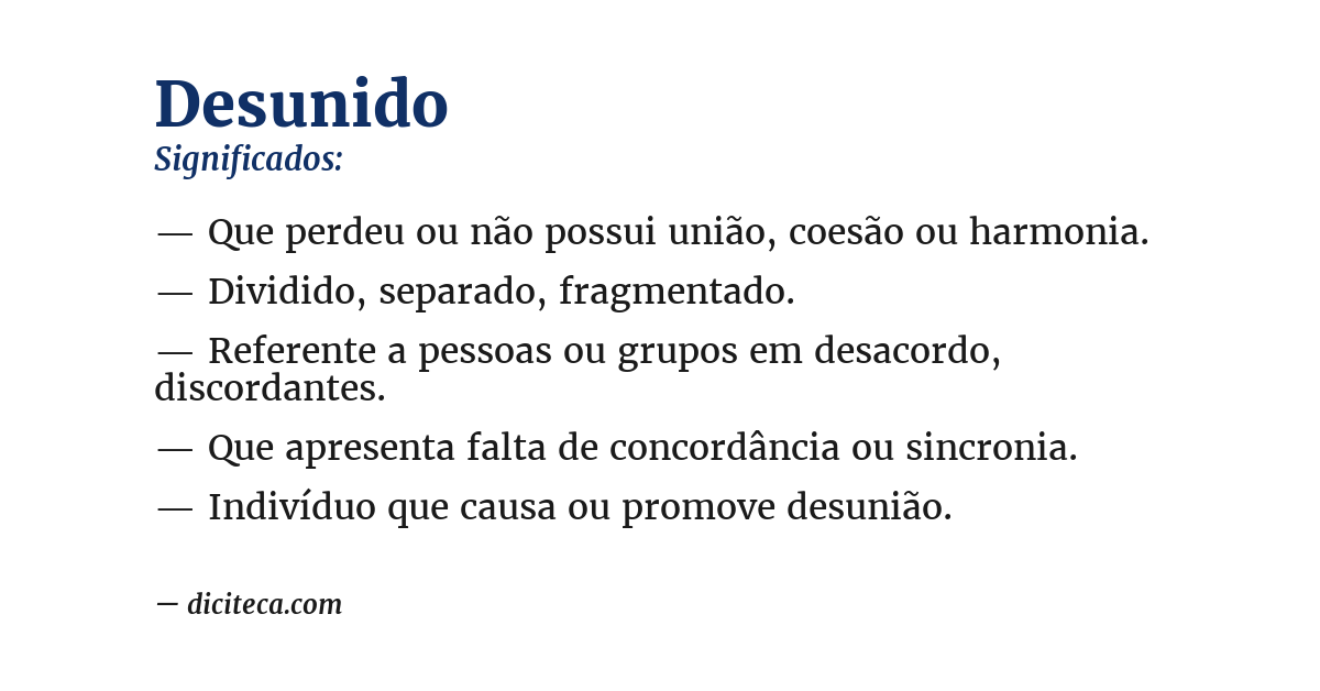 Significado de desunido