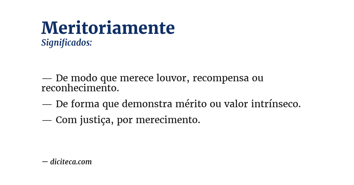 Significado de meritoriamente