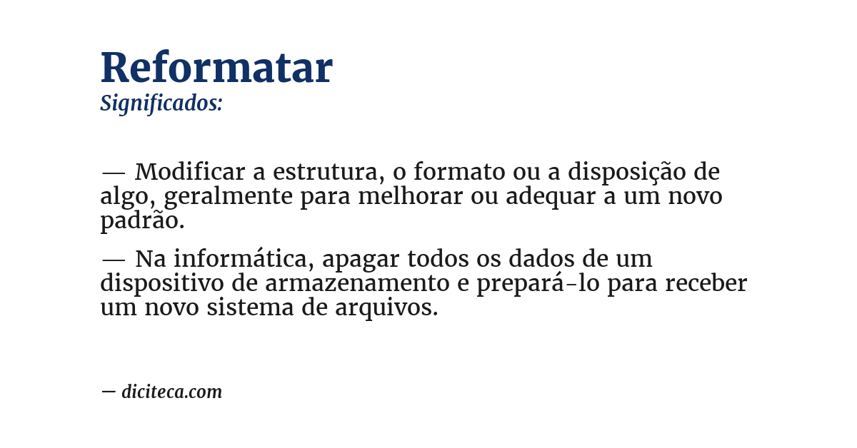 Significado de reformatar