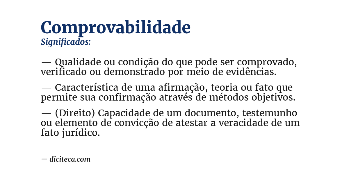 Significado de comprovabilidade