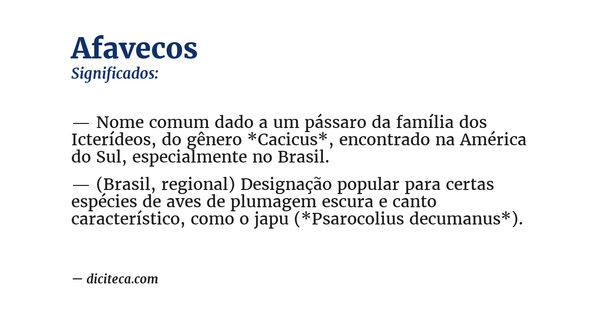Significado de afavecos