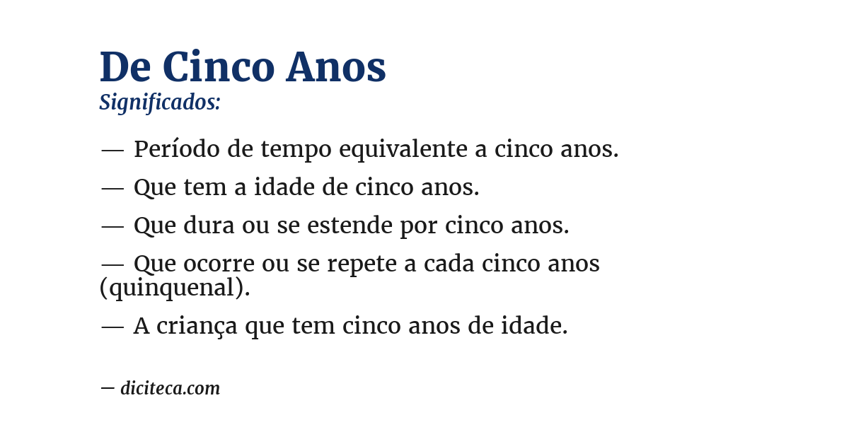 Significado de de cinco anos