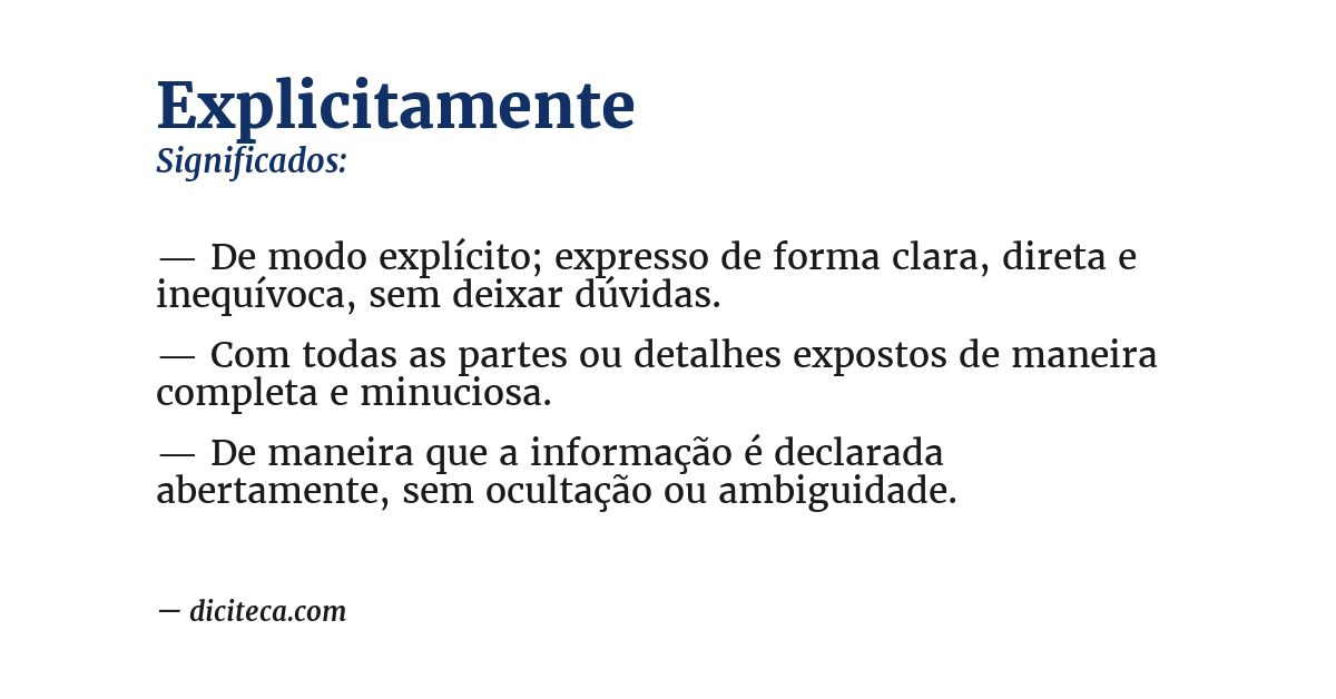 Significado de explicitamente
