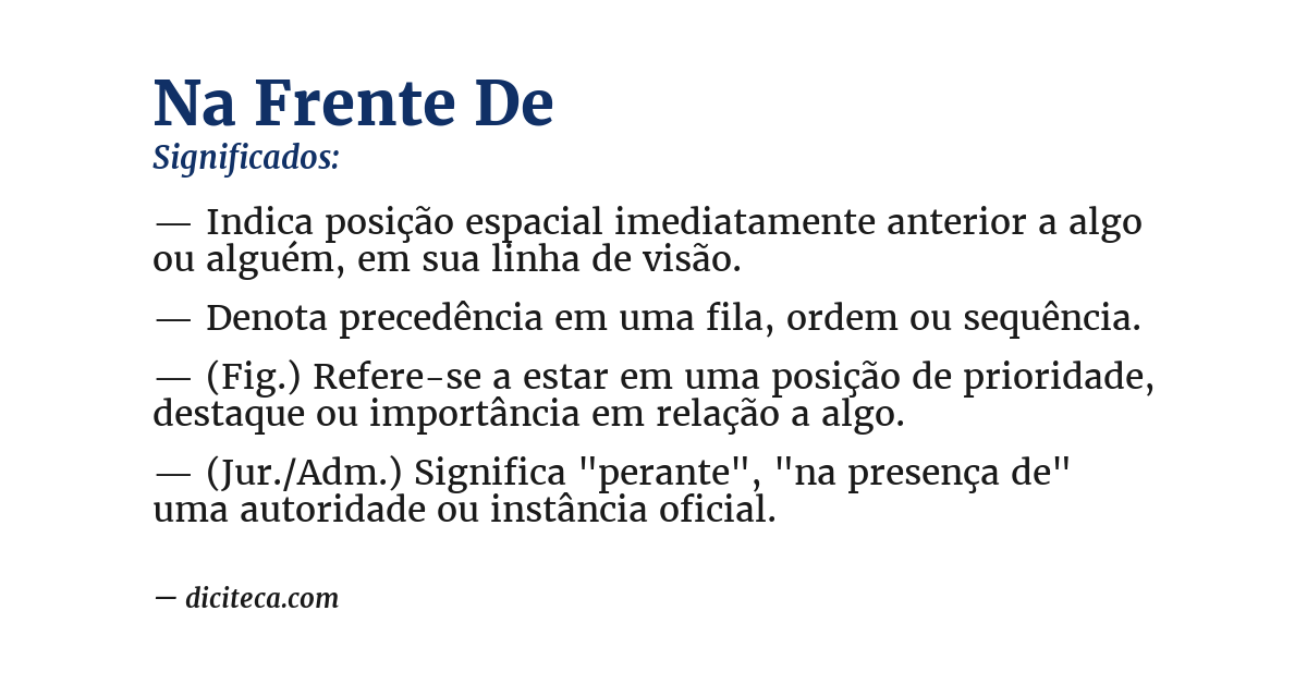 Significado de na frente de