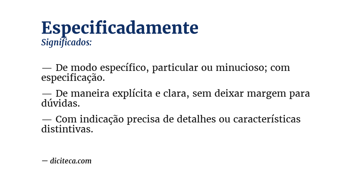 Significado de especificadamente
