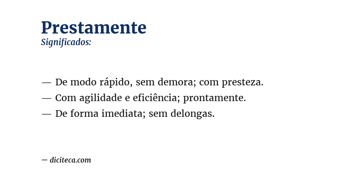 Significado de prestamente