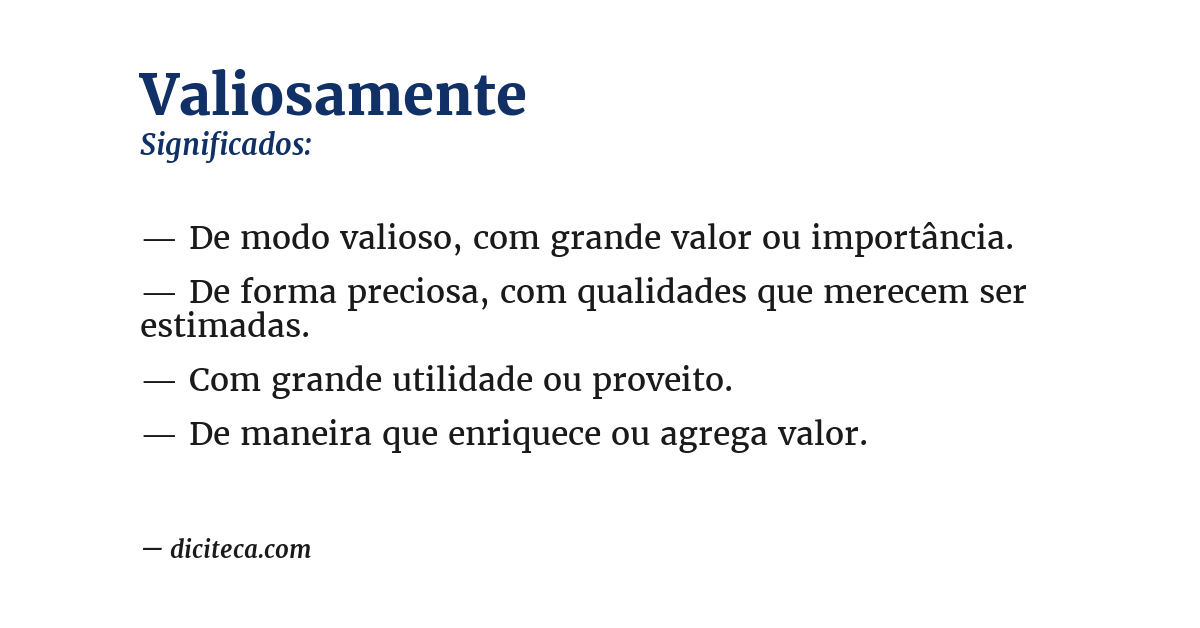 Significado de valiosamente