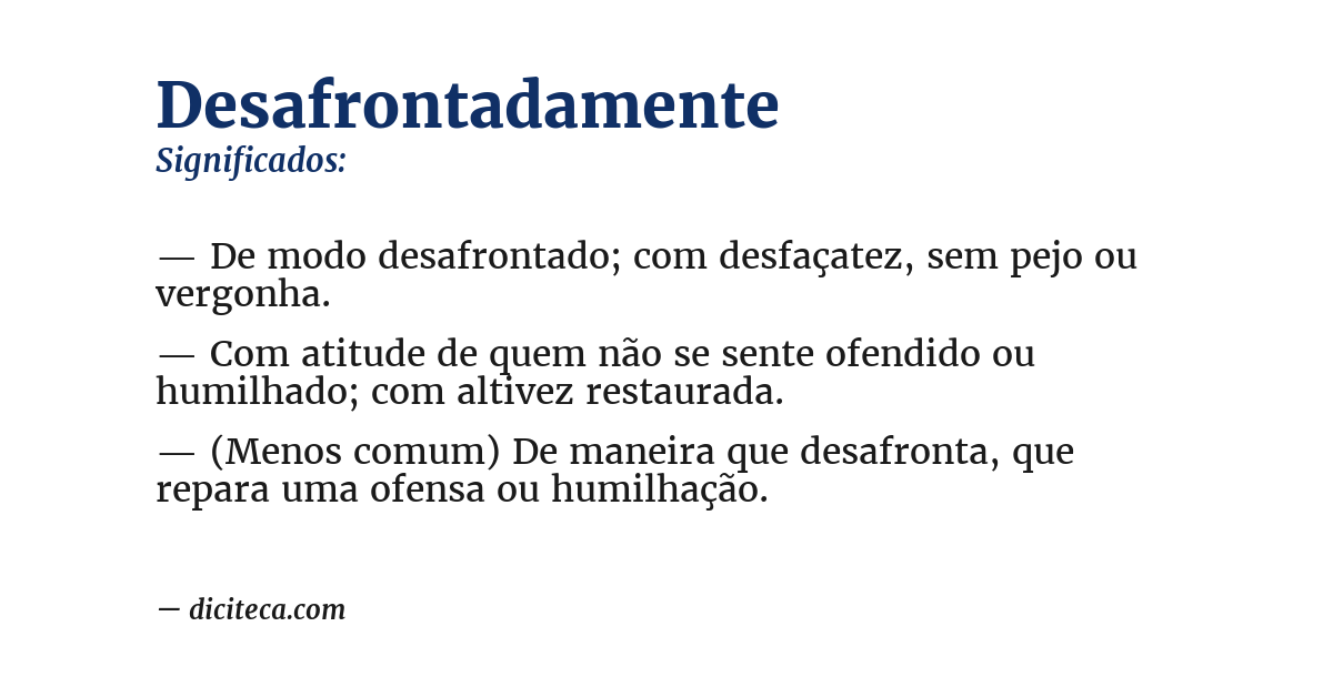 Significado de desafrontadamente