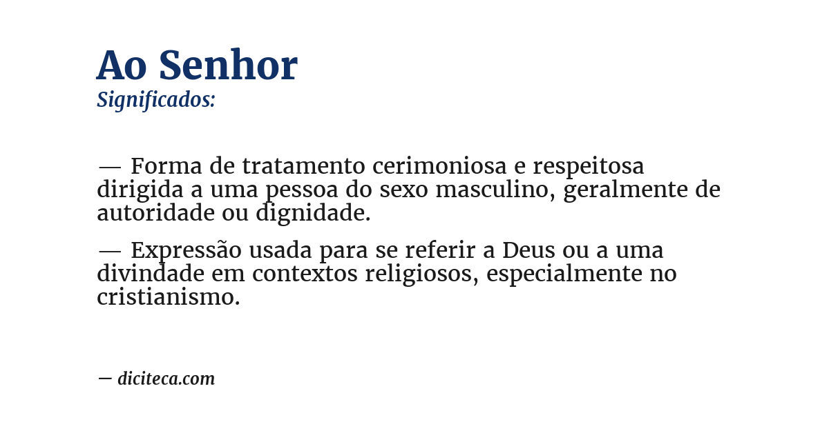Significado de ao senhor