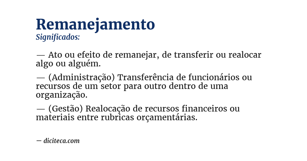 Significado de remanejamento