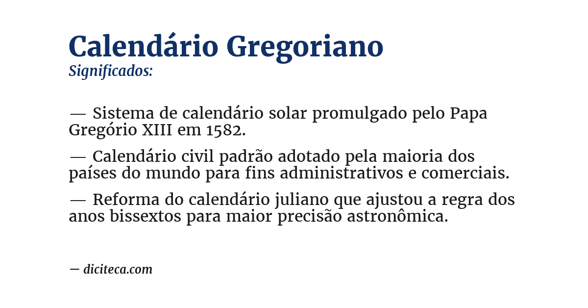 Significado de calendário gregoriano
