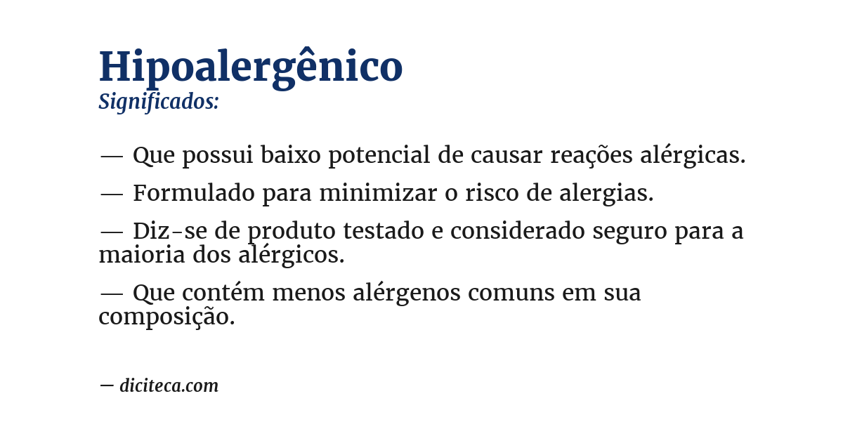 Significado de hipoalergênico