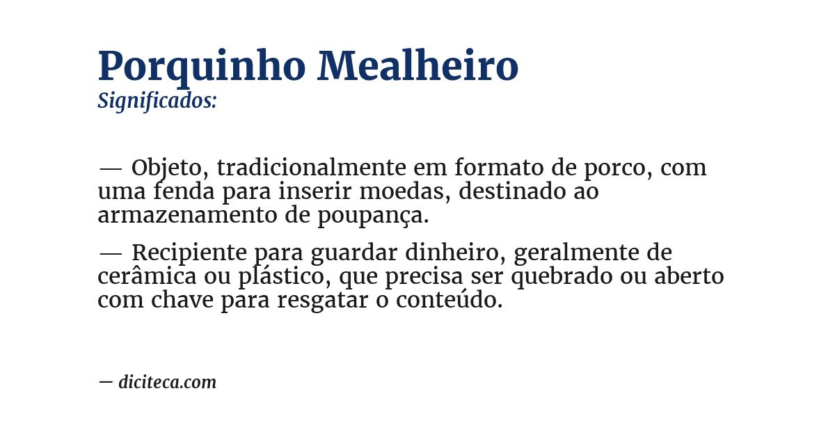 Significado de porquinho mealheiro